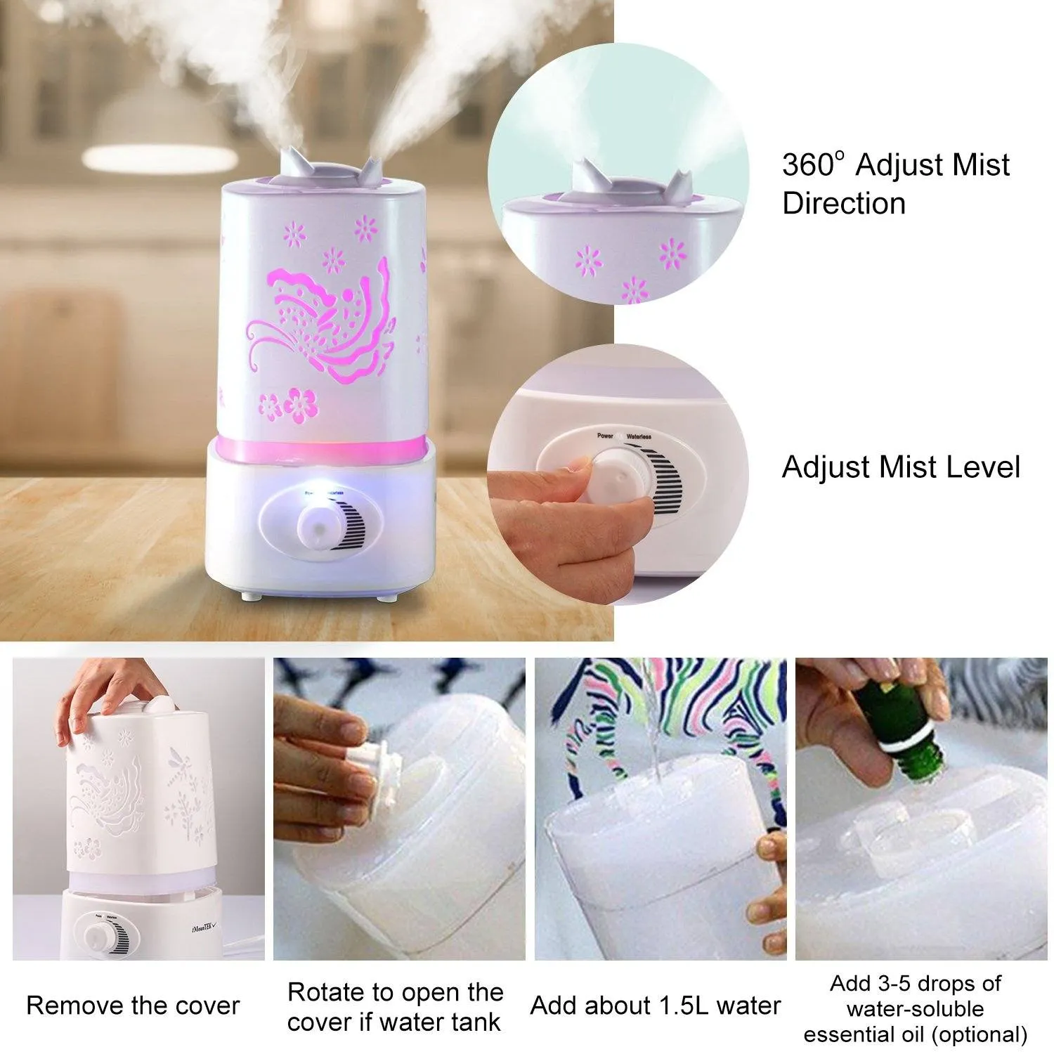 1500ml Ultrasonic Aroma Essential Oil Diffuser