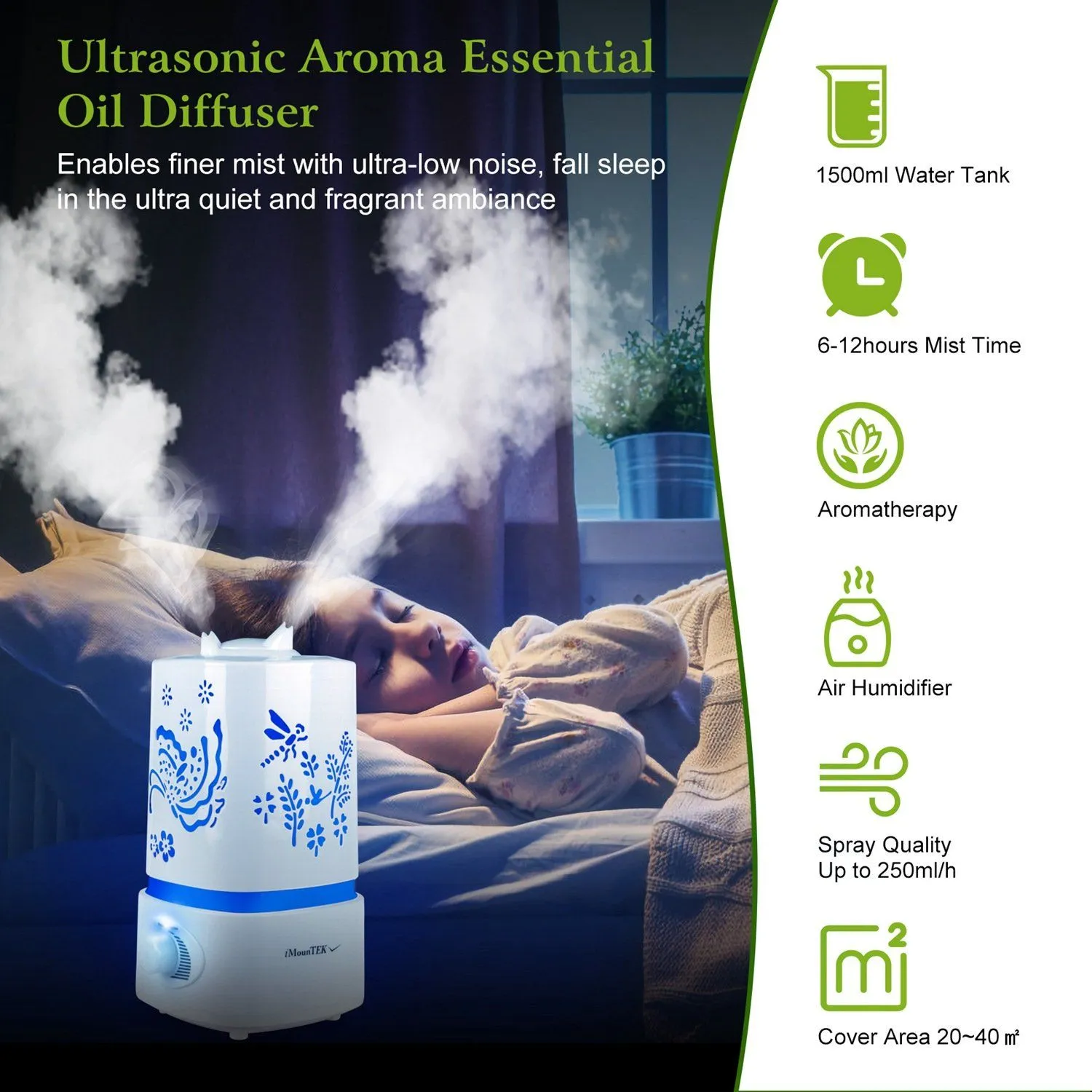 1500ml Ultrasonic Aroma Essential Oil Diffuser