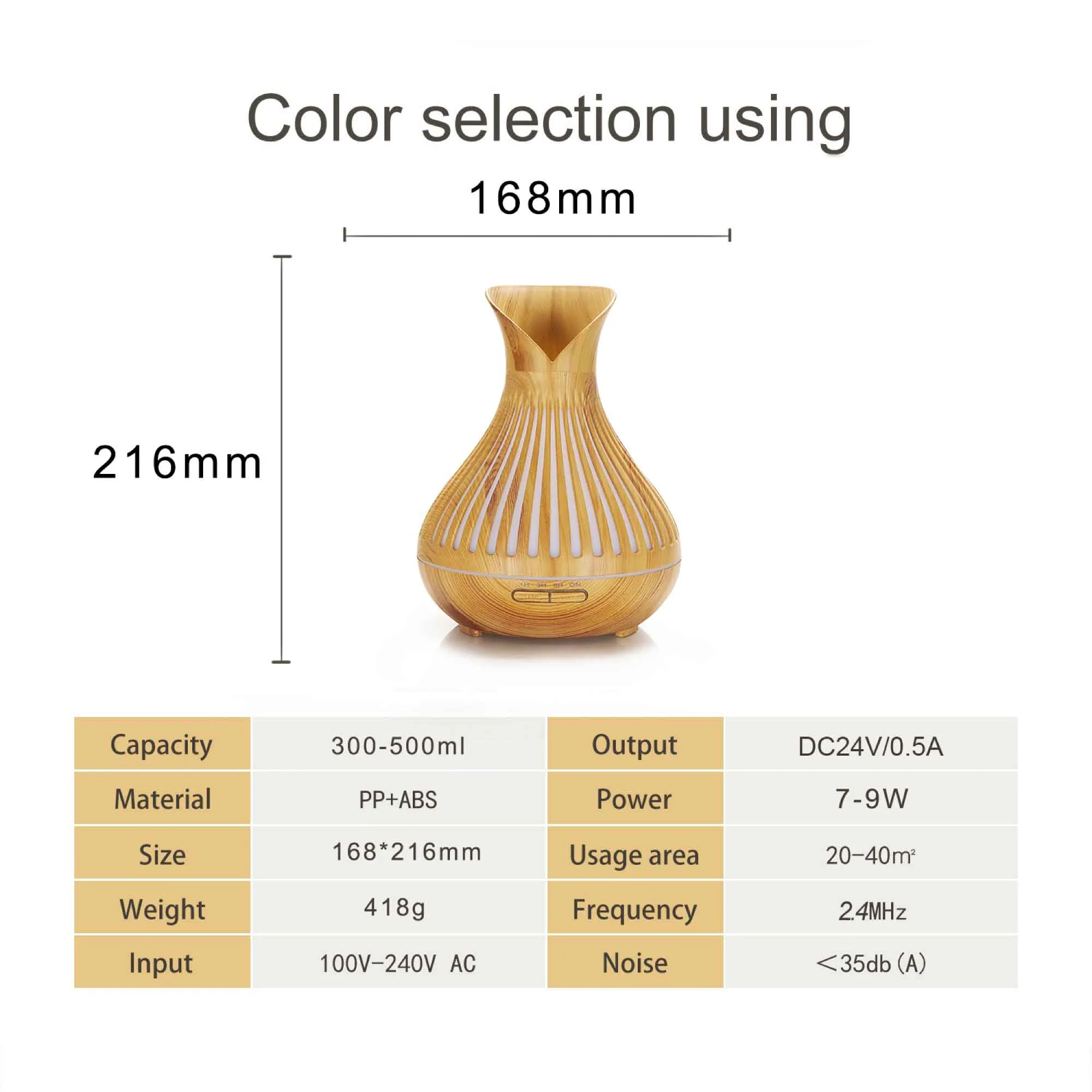 500ml Wood Grain Ultrasonic Diffuser with Remote & LED Lights