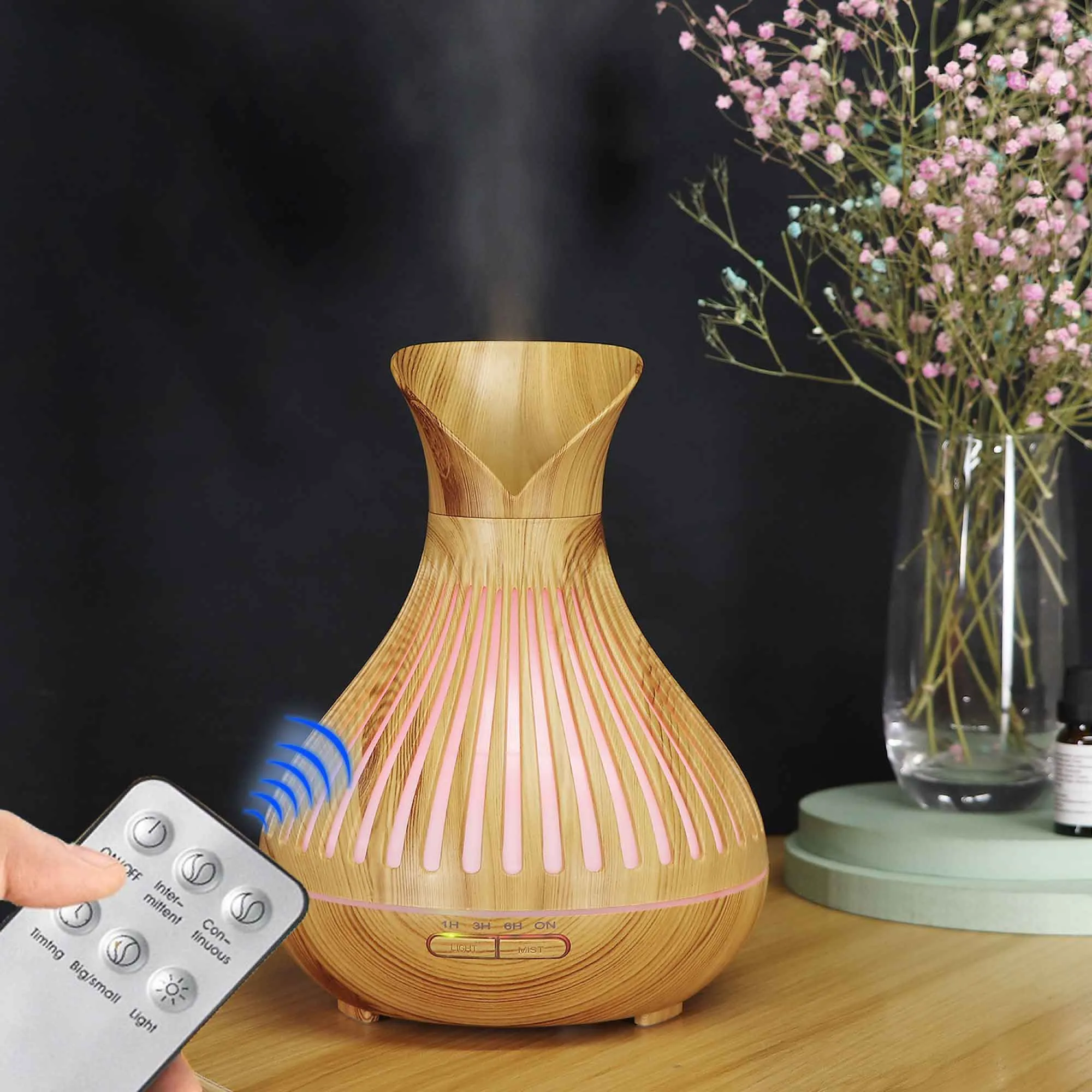 500ml Wood Grain Ultrasonic Diffuser with Remote & LED Lights