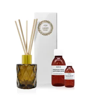 50ml Amber Diamond Diffuser Bottle Kit - Gold Collar