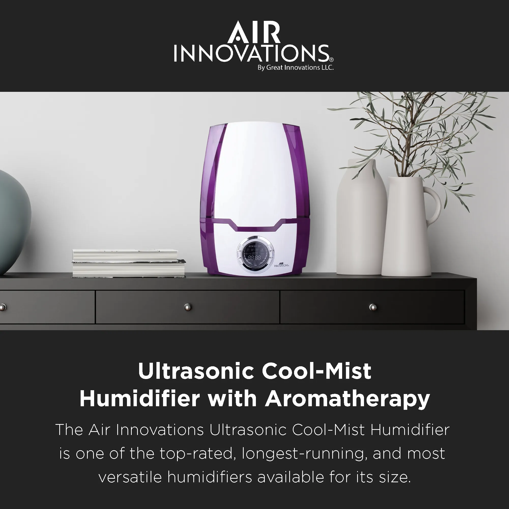 Air Innovations Cool Mist Ultrasonic Humidifier, Purple (Open Box)