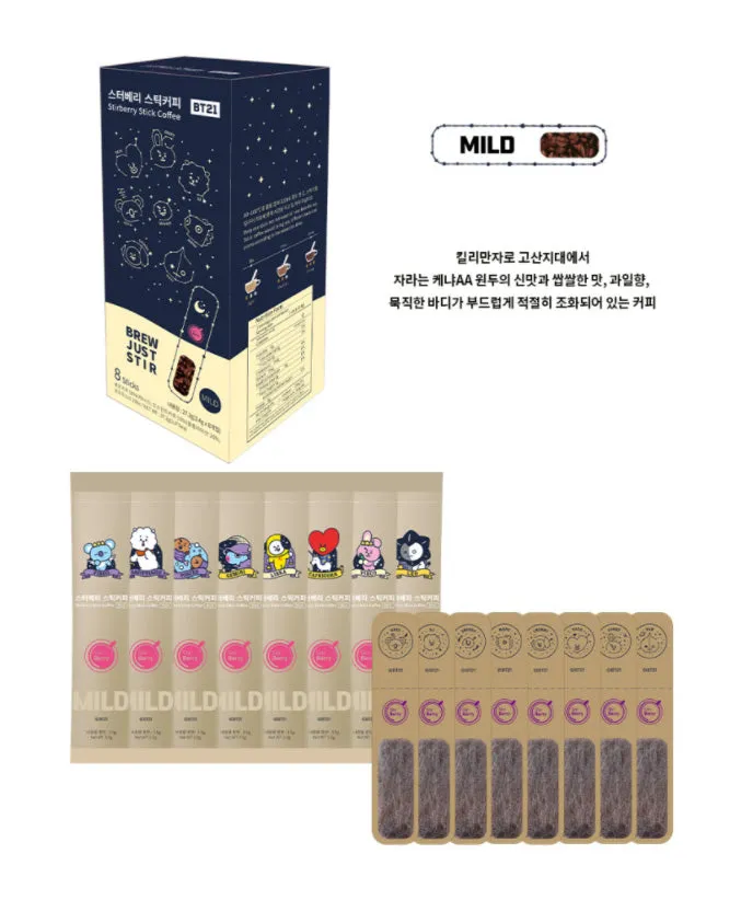 BT21 Stir Berry Stick Coffee Mild Dark Flavor Tea Drink Instant Hand Drip Americano