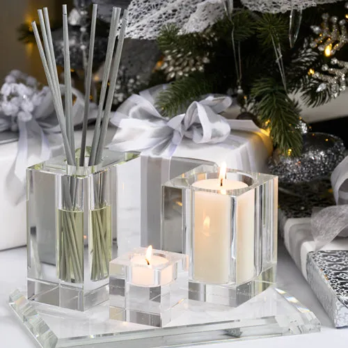 Crisp White Linen 220g Bevelled Crystal Candle by Abode Aroma