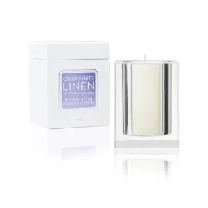 Crisp White Linen 220g Bevelled Crystal Candle by Abode Aroma