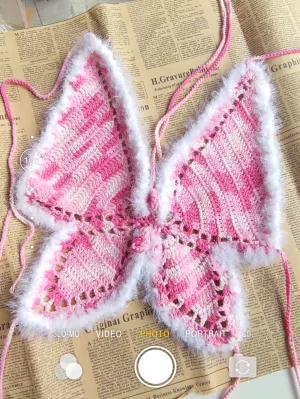 [Customized] Sakura Aroma Hand Knitted Butterfly Crop Top