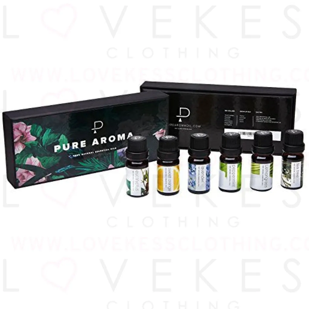 Essential Oils by PURE AROMA 100% Pure Oils kit- Top 6 Aromatherapy Oils Gift Set-6 Pack, 10ML(Eucalyptus, Lavender, Lemon Grass, Orange, Peppermint, Tea Tree)