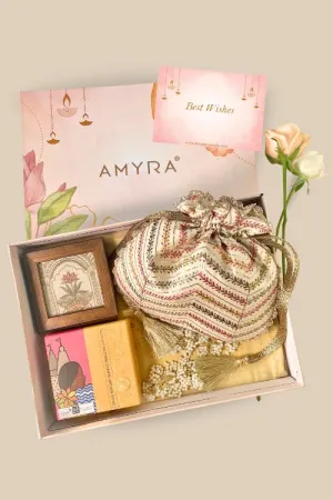 Gift hamper - Fiza embroidered potli - Home & Aroma box