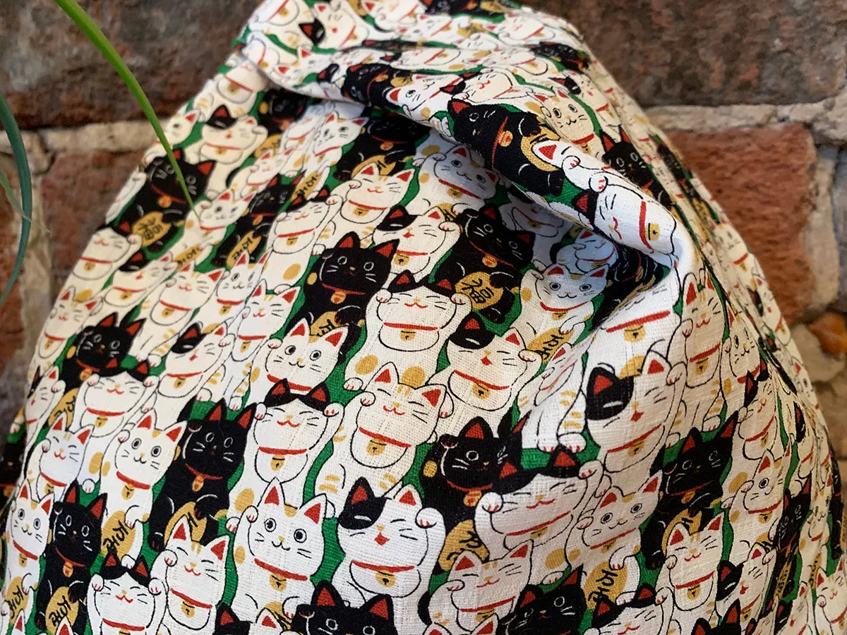 Handmade Japanese Knot bag - Maneki-neko *Size M*