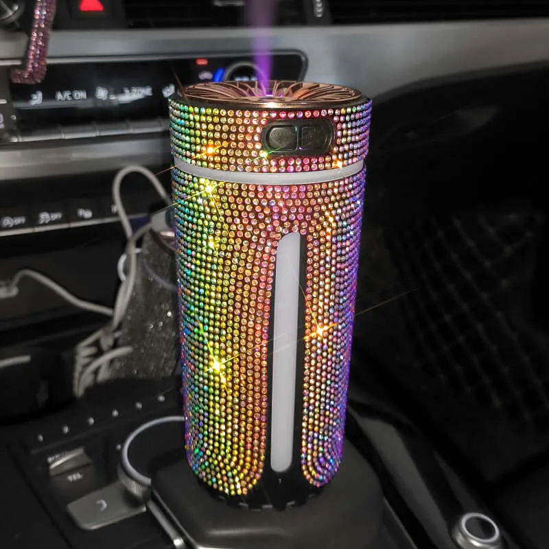 Luxury Diamond Car Humidifier LED Light Car Diffuser Auto Air Purifier Aromatherapy Air Freshener