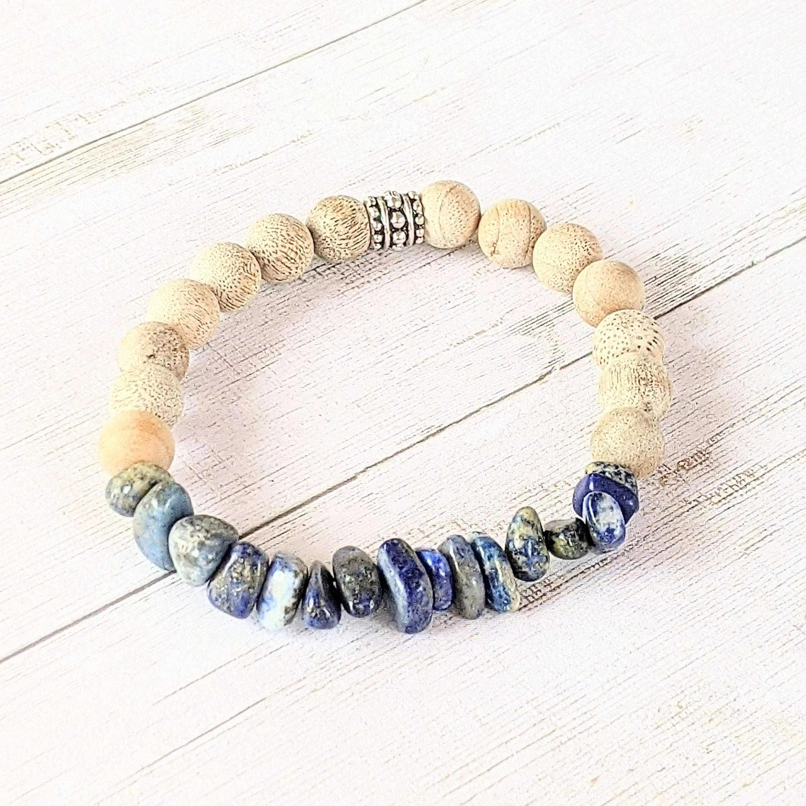 Natural Lapis Lazuli Gemstone Chip Diffuser Bracelet- Wisdom Bracelet