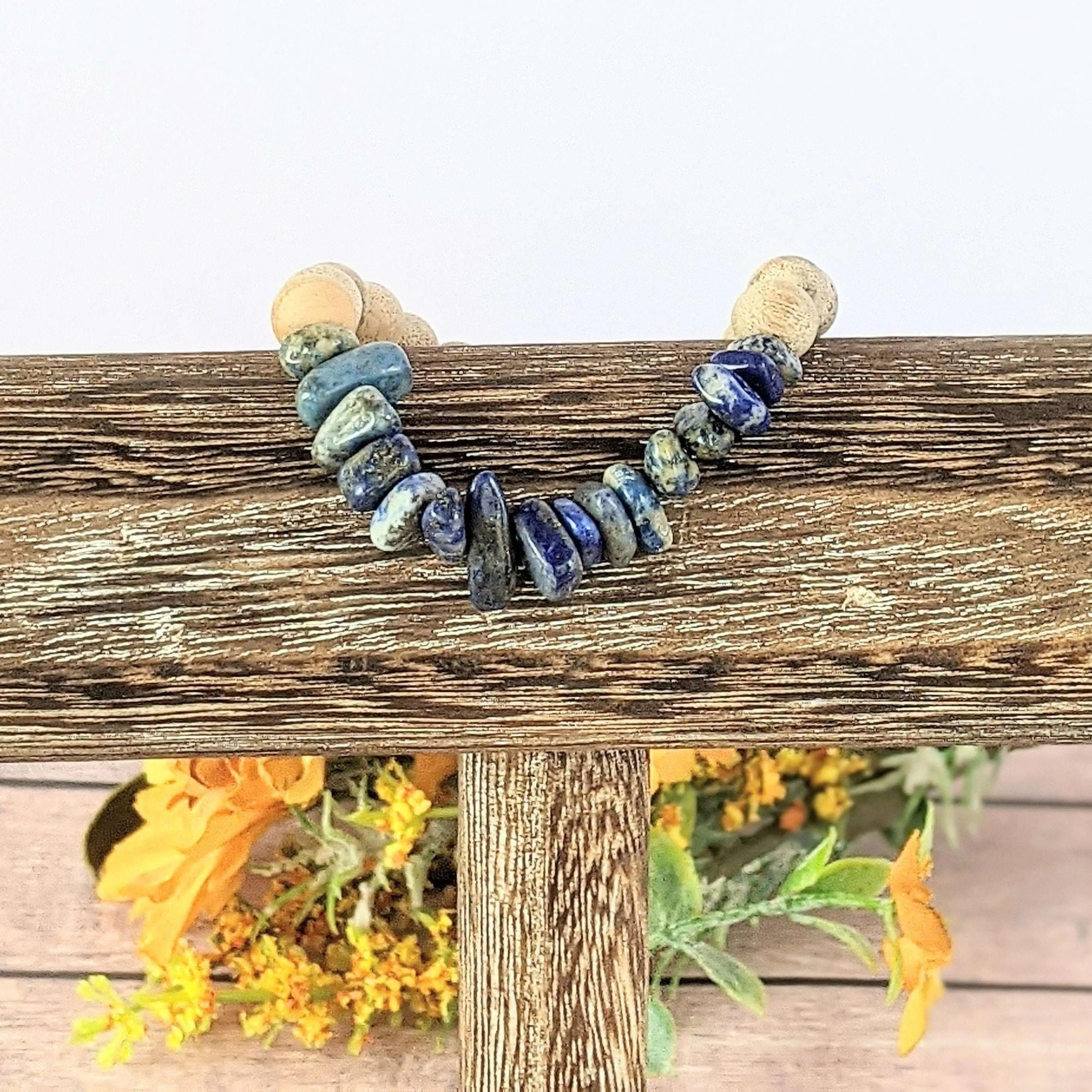 Natural Lapis Lazuli Gemstone Chip Diffuser Bracelet- Wisdom Bracelet