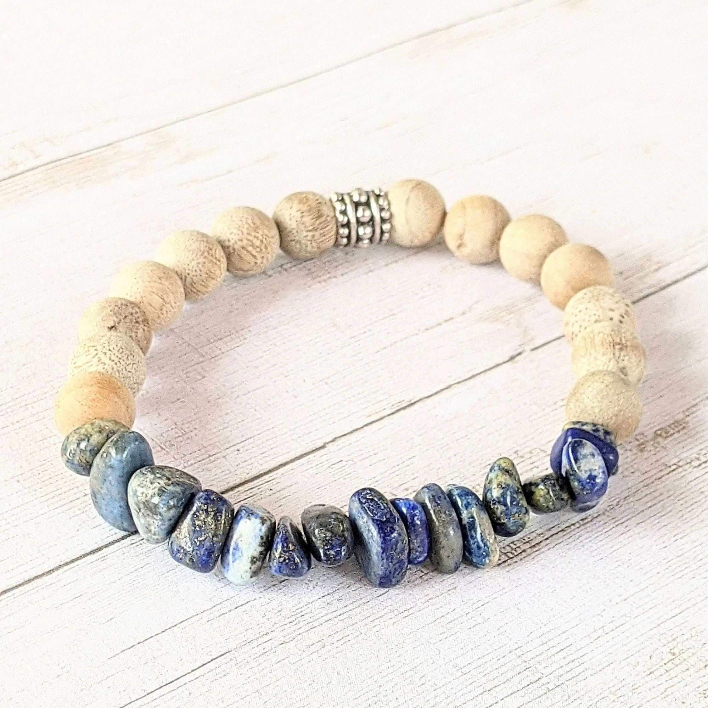 Natural Lapis Lazuli Gemstone Chip Diffuser Bracelet- Wisdom Bracelet