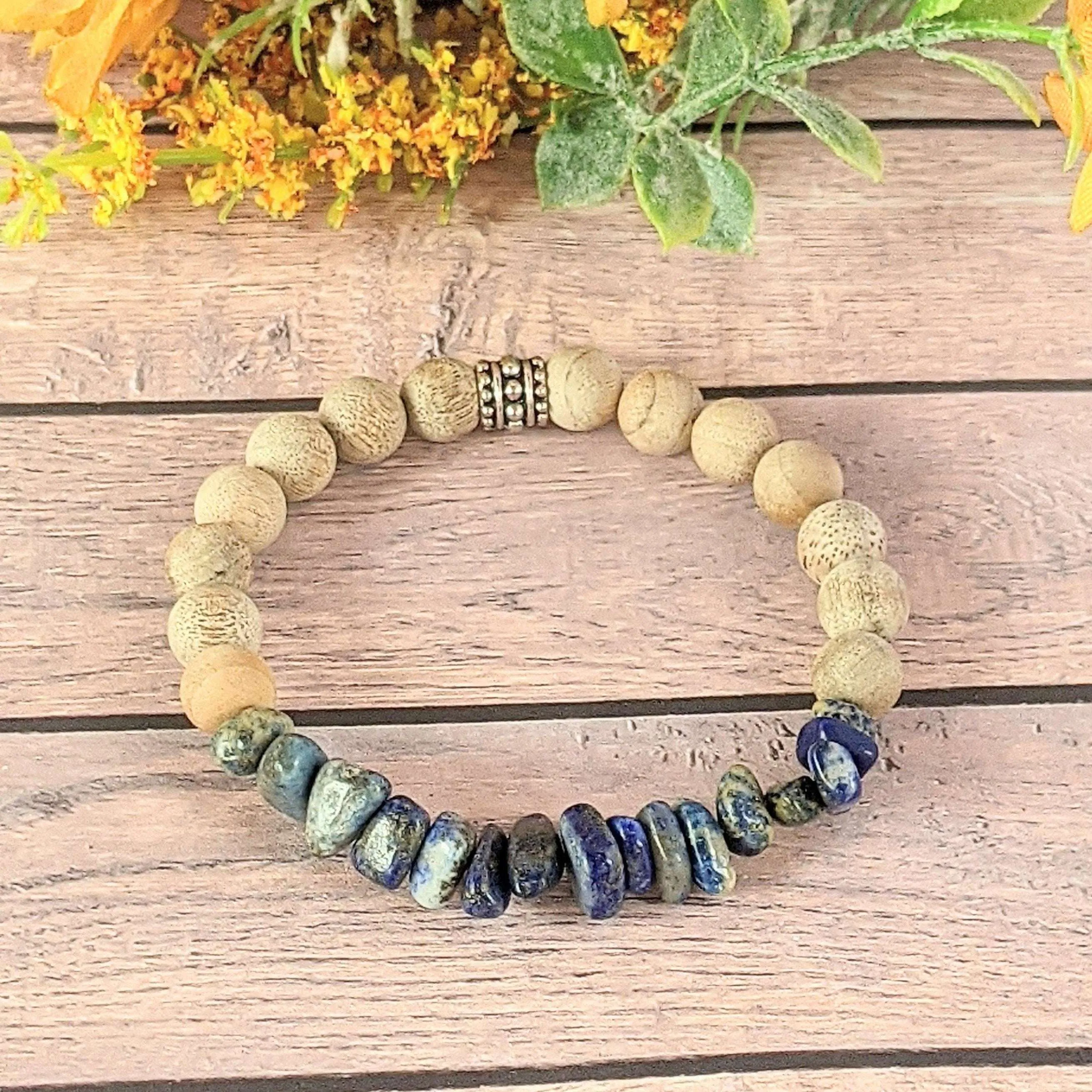 Natural Lapis Lazuli Gemstone Chip Diffuser Bracelet- Wisdom Bracelet