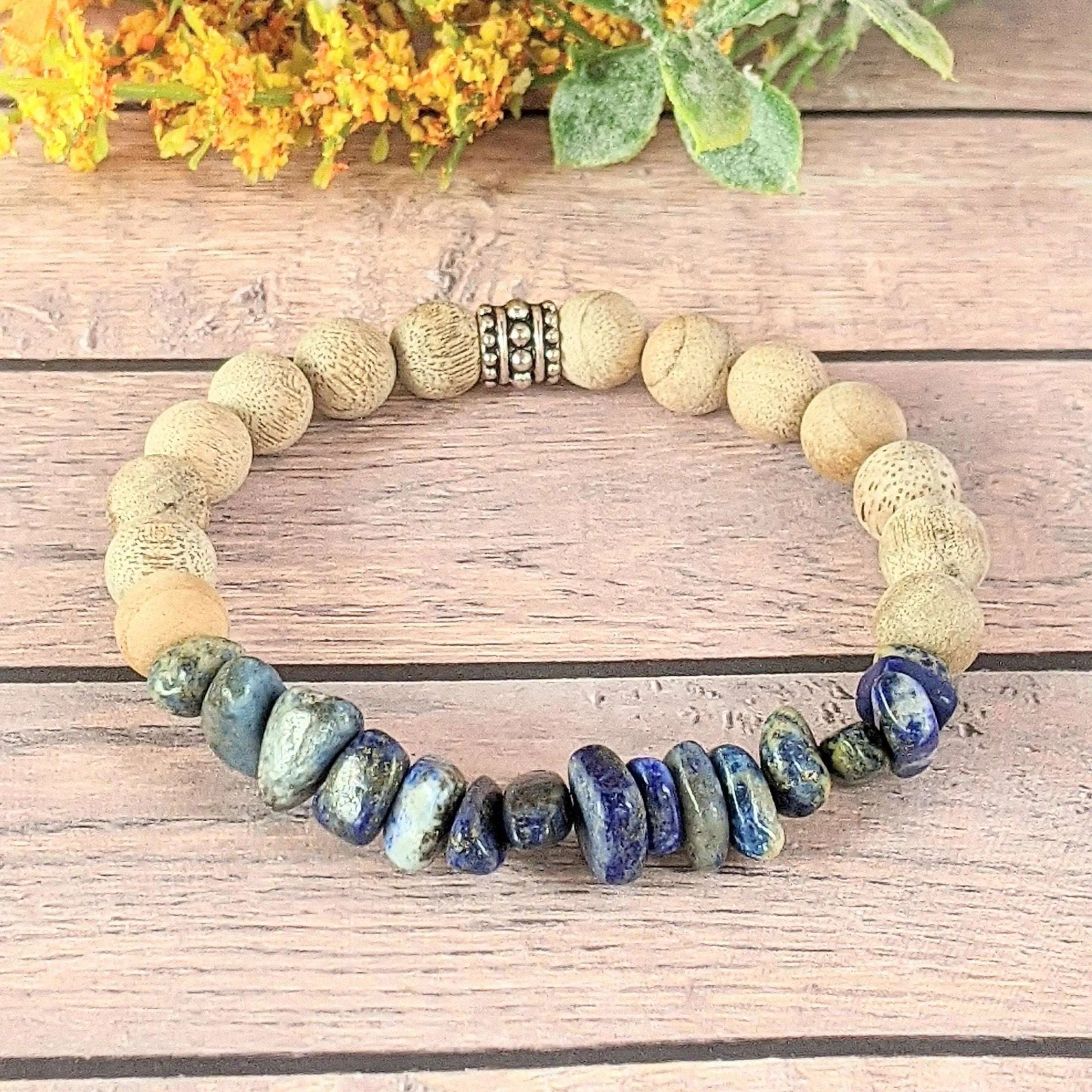 Natural Lapis Lazuli Gemstone Chip Diffuser Bracelet- Wisdom Bracelet