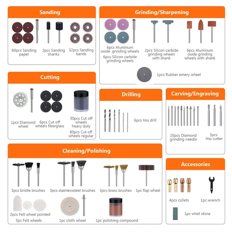 TACKLIFE 282-Piece Rotary Tool Accessories Kit with 1/8-inch Diameter Shank