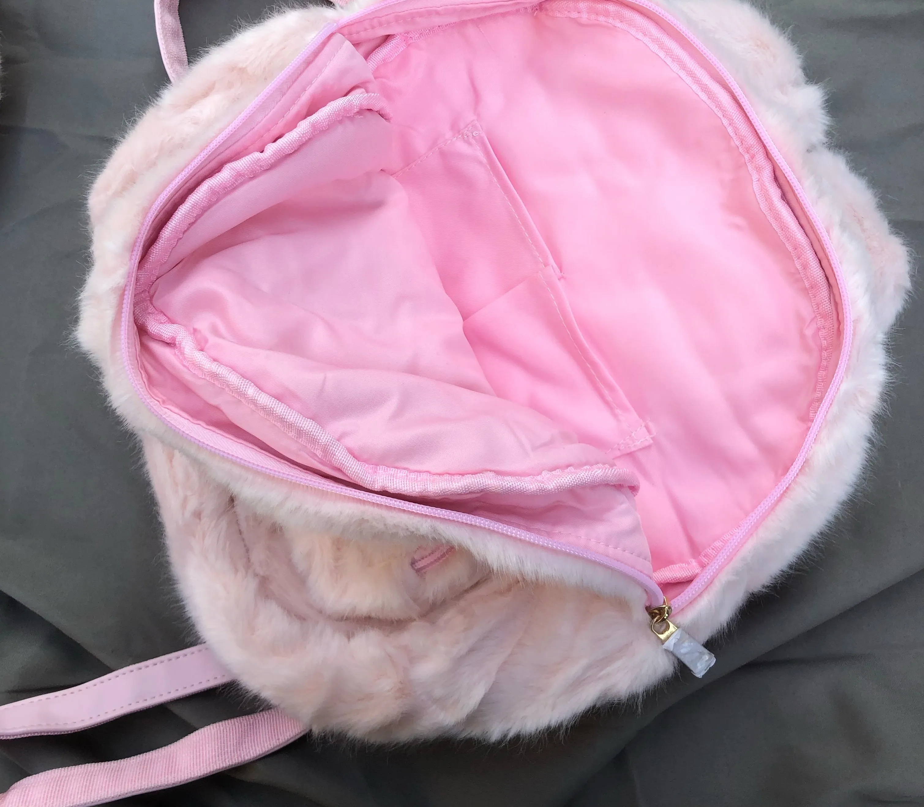 White Bunny Rabbit Doll Plush Fluff Cute Mini School Backpack Bag