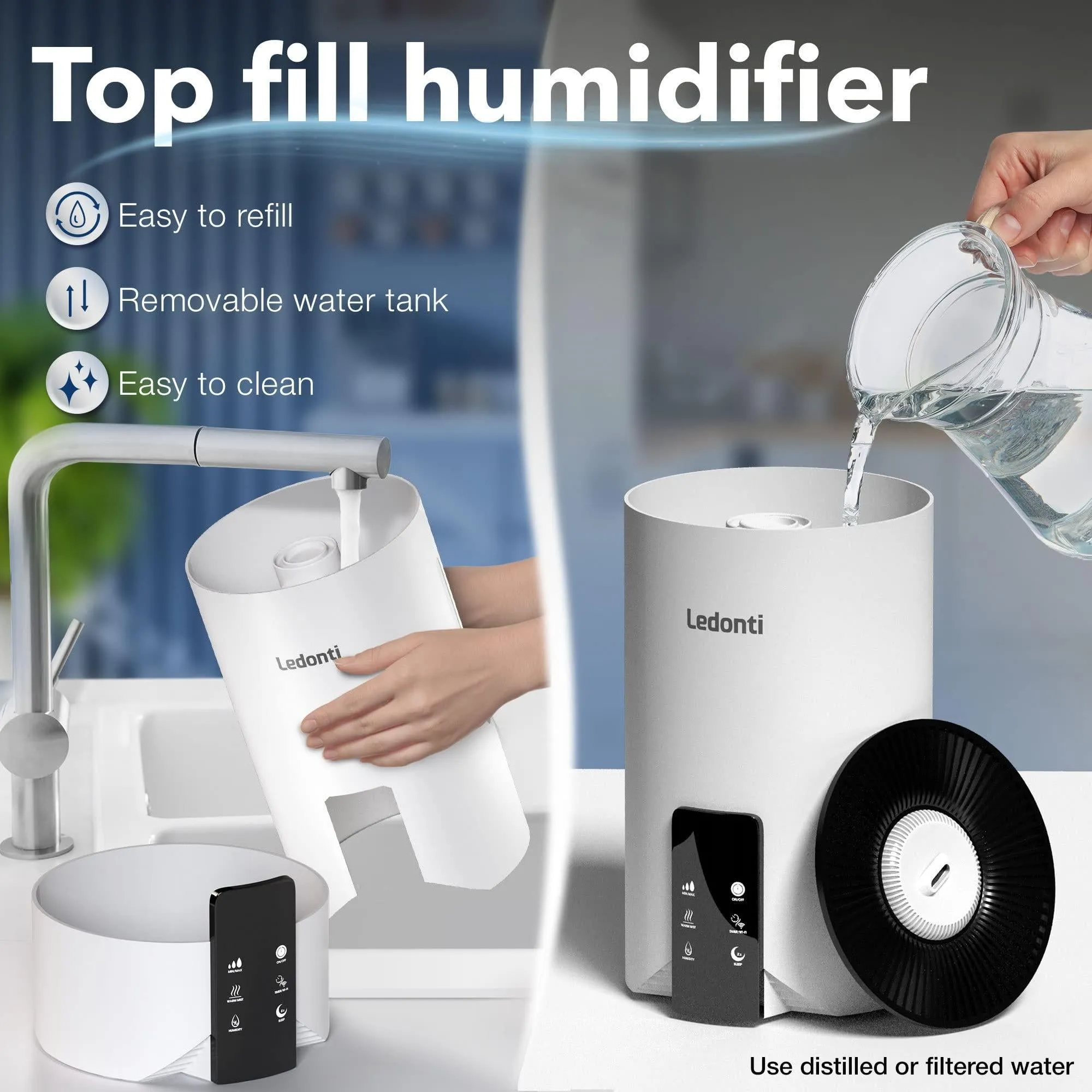 WiFi Control Humidifiers for Bedroom   Dual Mist (Cool & Warm) ! Humidifier 4L